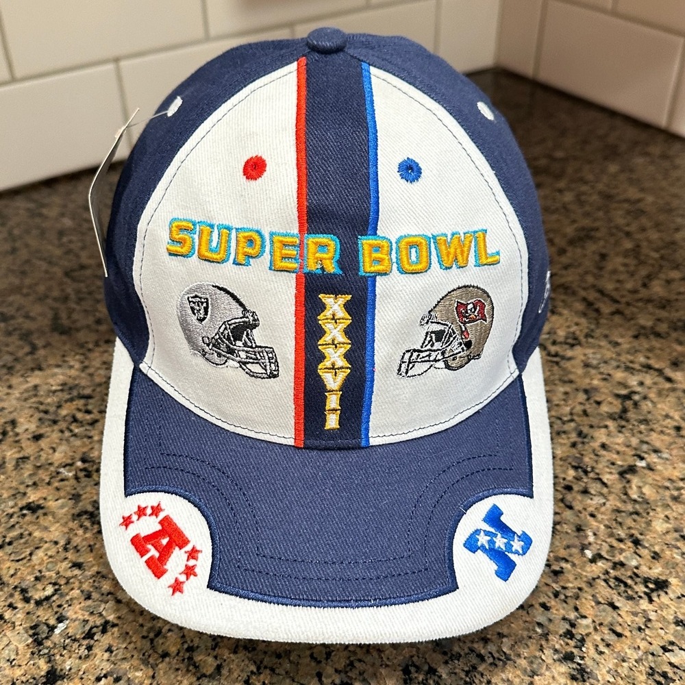 Vtg NFL Super Bowl XXXVII Reebok Raiders Buccaneers Adjustable Hat Deadstock New